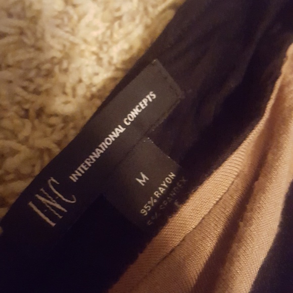 INC one shoulder jersey dress black/tan stripped - Picture 2 of 3